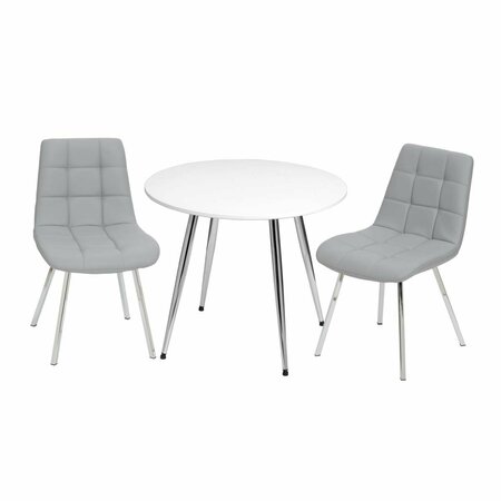 GIFT MARK Mid-Century Modern Round Kids White Table with White & Grey Arm Chairs T3081GY